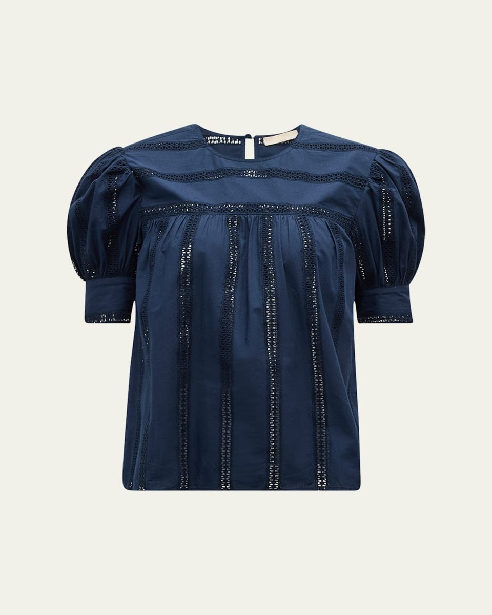 Nara Puff-Sleeve Cotton Eyelet Top